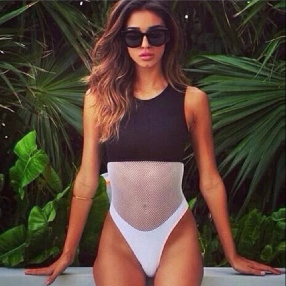 Black and white mesh middle one piece NWOT